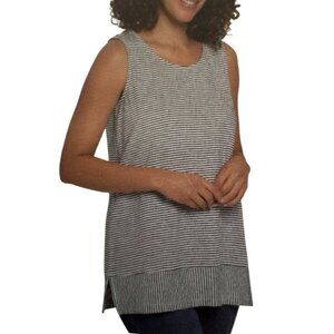 Lands' End Women's‎ XL Sleevelss Tunic Tee Tank Cotton B&W Striped NWT